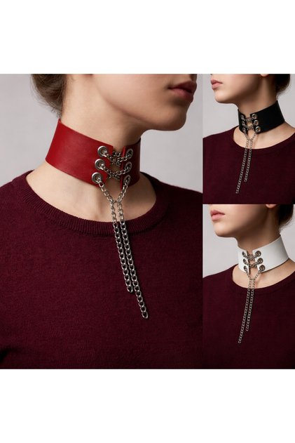 Zincirli Suni Deri Siyah Choker