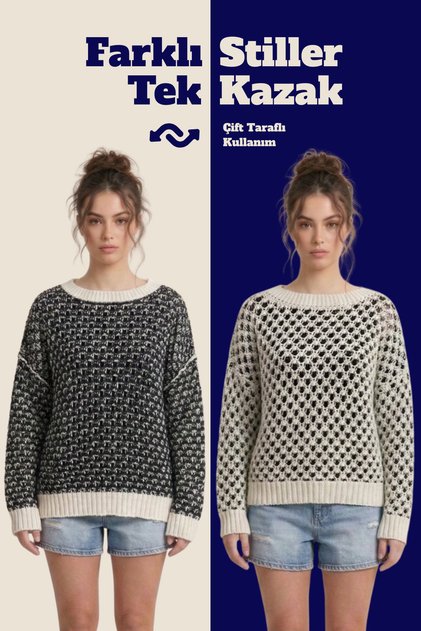 Double-Sided Knitwear Sweater Special Design Two-Way Use Mesh Textured Sweater