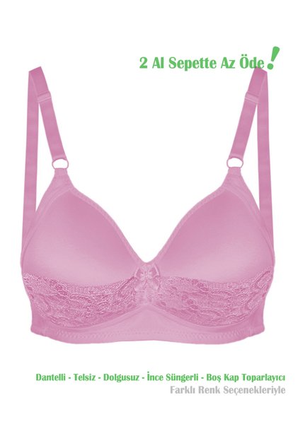 Women's Pink Lace Gathering Reducing No Underwire Empty Cup Bra