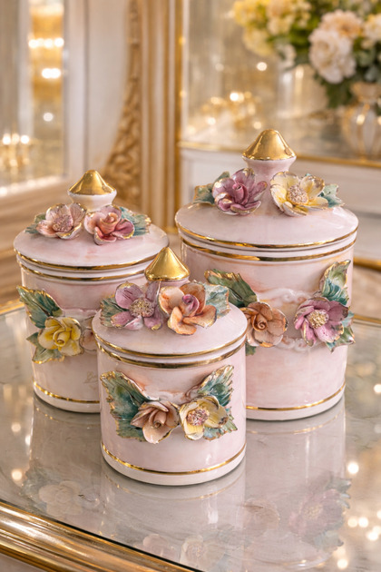 ITALY ESTERHOMEDECOR 3 lü Porselen orijinal capodimonte baharatlık