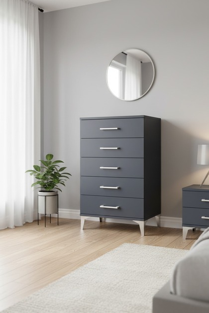Arges Komodin 5 Çekmeceli 60x30x96 Antrasit-Antrasit