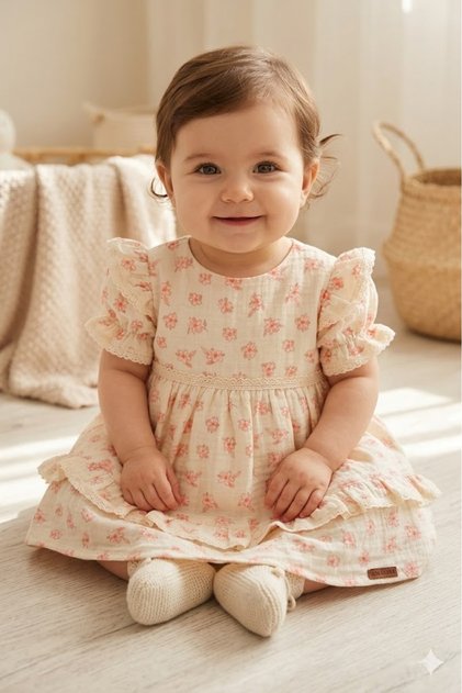 Vintage Floral Muslin Baby Dress