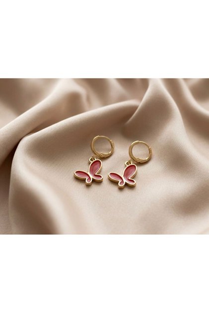Red Butterfly Earrings with Gold Color Detail