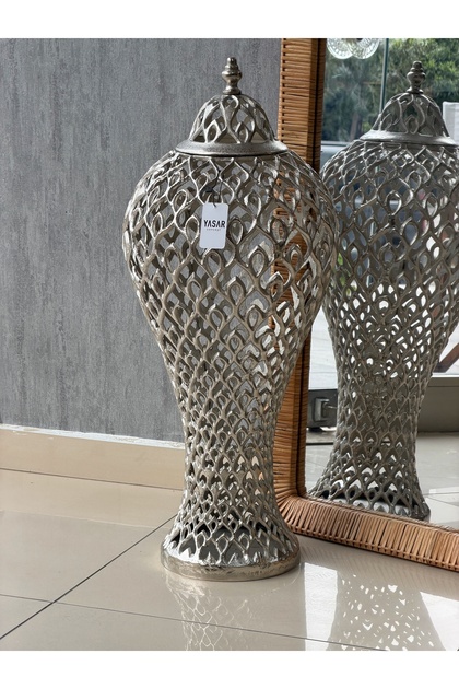 Pavone Metal Kapaklı Yer Vazosu Gümüş 33x80 Cm