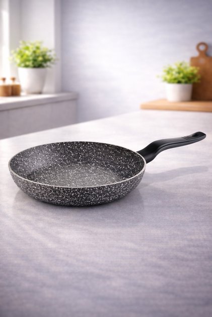 Eco Diez 32 cm Granit Tava Gray | Non-Stick, Fireproof, Scratch-Resistant | Large Size Meat Chicken Fish Vegetable Crepe Cooking Pan | Family Size Granite Pan with Ergonomic Handle