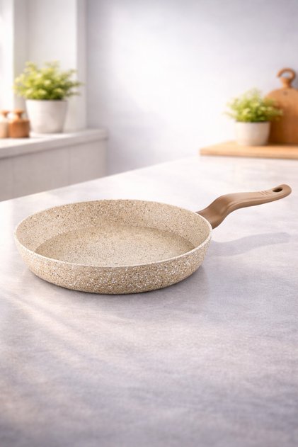 Eco Diez 20 cm Granit Pan Cappuccino | Non-Stick, Fireproof, Scratch-Resistant | Omelette Menemen Crepe Egg Breakfast Pan | Granite Frying Pan with Ergonomic Handle