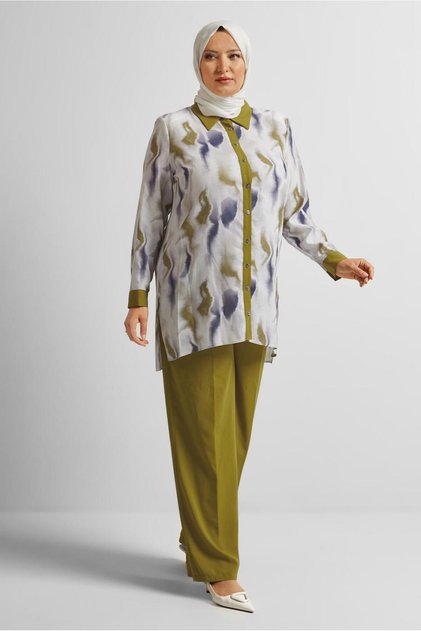 Patterned Large Size Pants Suit 20706