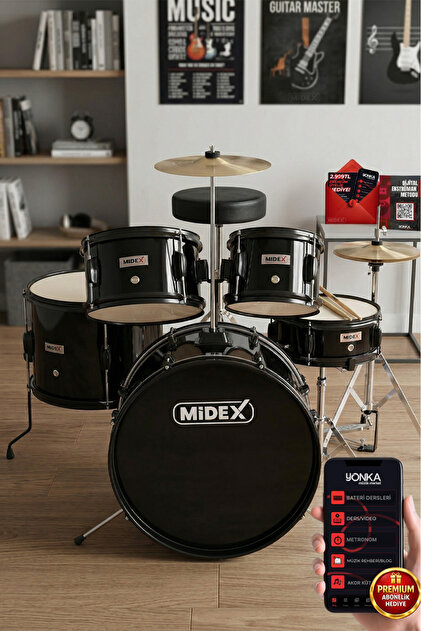 Midex Cd500x-bk Akustik Çocuk Baterisi Davulu Seti 5-18 Yaş Için