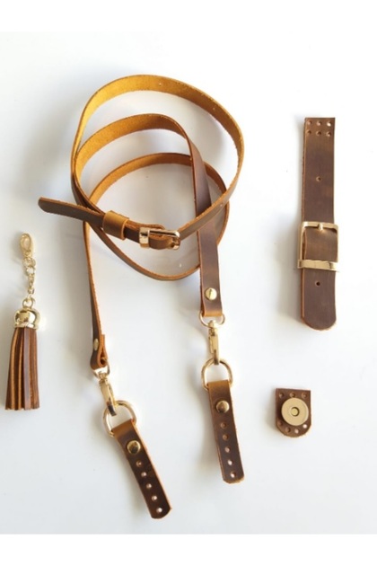 Real Leather Mustard Yellow Crazy Oil Bag Set with Tassels