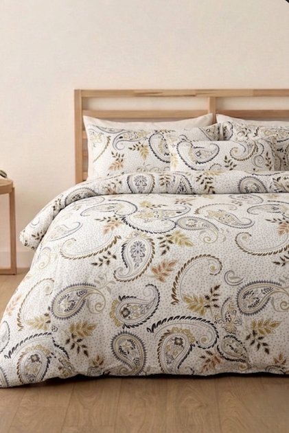 Premium a Quality Duvet Cover Set - with Elastic Fitted Sheet - 100% Organic Cotton - Double Size - Shawl
