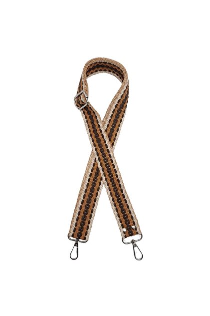 Angel Çanta Aksesuar 120x4 cm Jüt Kolon Çanta Sapı Zincir Desen Kahve Tonları Gümüş Metalli