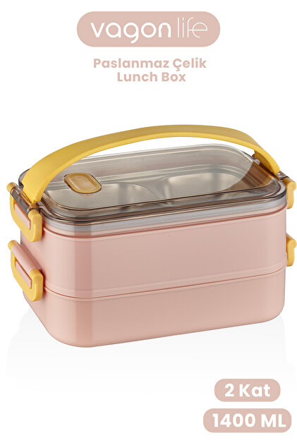 Vagonlife 1400 ML İki Kat Üç Bölme Paslanmaz Çelik Lunch Box Yeni