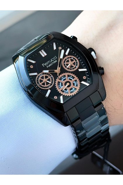 Men's Silver Black Functions Active Geometric Case,Metal Cord Wristwatch