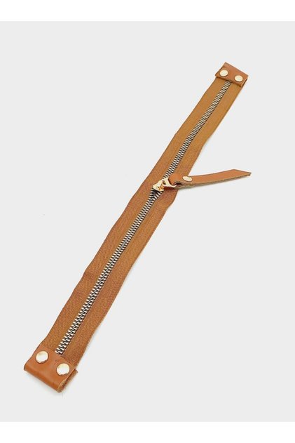 Metal auriu deschis - Stoc cu fermoar bronzat cu piele naturală