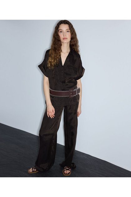 Parlak dokulu wide leg pantolon