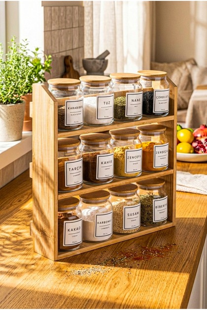 Fhilli Prime - 3 Katlı Saklama Kabı Organizer Bambu Standlı