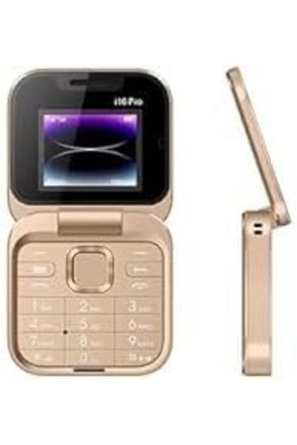 i16 Pro Flip Phone with Triple Camera, 2.4-inch Display, Dual Screen Design(GOLD)