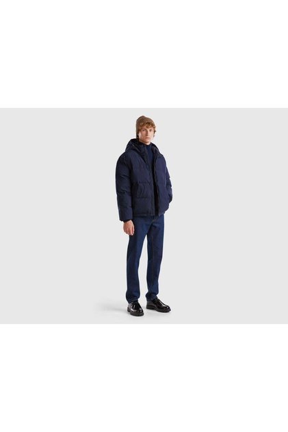 Hooded Pocketed Navy Blue Goose down Filled Coat with Side Pockets and Hidden Zipper Hooded Coat Blue 2Jf8Un05Elacivert