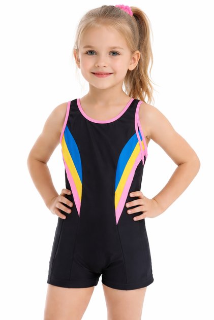 Girl's Colorful Striped Detailed Shorts Swimsuit-5855