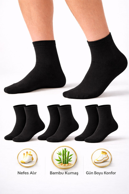 Men's Short Bamboo Black Socks 3-Piece Seamless Anti-Sweat Ultra Soft Breathable Socks
