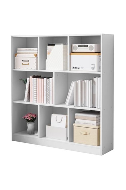 Bibliotecă, albă, cu 8 rafturi, MDF, 104 x 100 x 24 cm