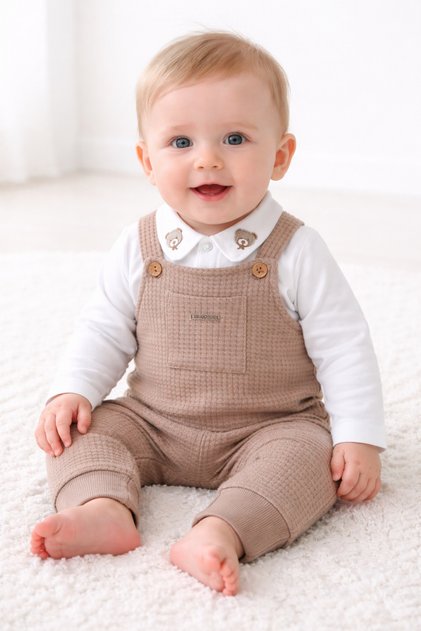Teddy Bear Collar Baby Boy Salopet Set