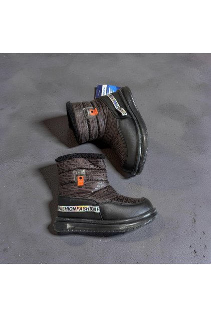 Children's Black Coffee-Colored Waterproof Boots with Fur Inside and Zipper