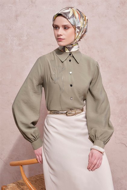 Embroidered Modal Blend Tunic Khaki