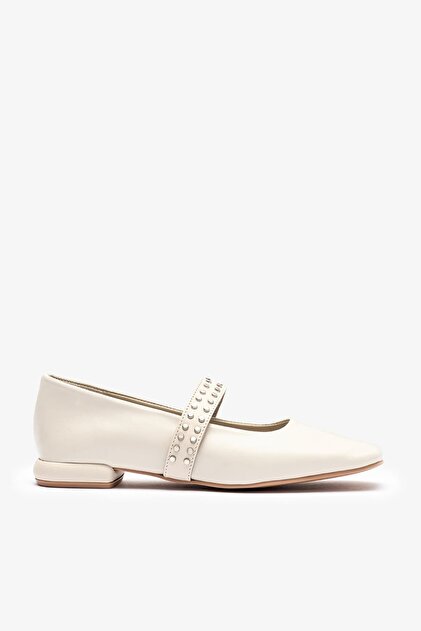 Cathy Cream Leather Women's Studded Ballerinas