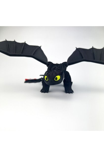 Figurină dragon Furia Nopții Toothless 3D, negru, flexibil, 22 cm