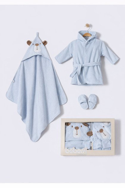 100% Cotton Cute Teddy Bear Baby Bathrobe Set – Hooded Towel and Booties Gift (0-2 Years)