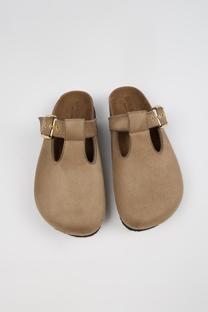 Merida Women's Vegan Leather Buckle Mink Sabo Slippers