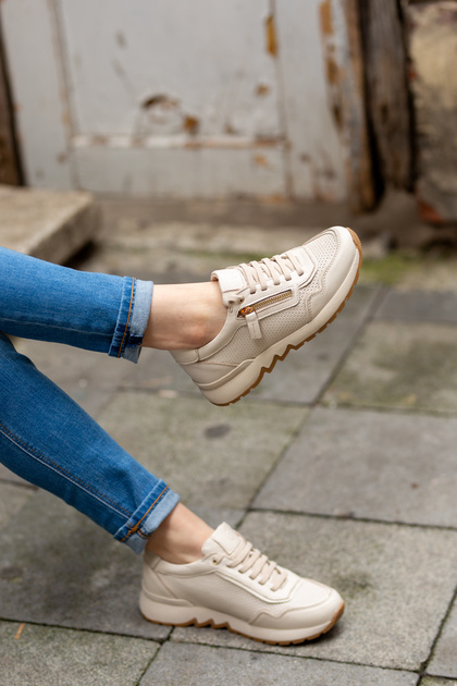 Mammamia 03970 Hakiki Deri Bağcıklı-Fermuarlı Kauçuk Kadın Sneaker
