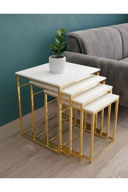 CANFEZA 4'LÜ GOLD BEYAZ SEHPA