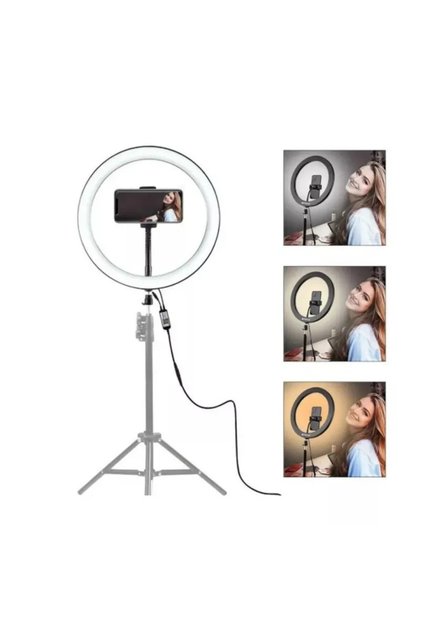 Lampa Ring Light 26cm, 120 LED SMD, 10 trepte luminozitate, telecomandă pe fir, trepied