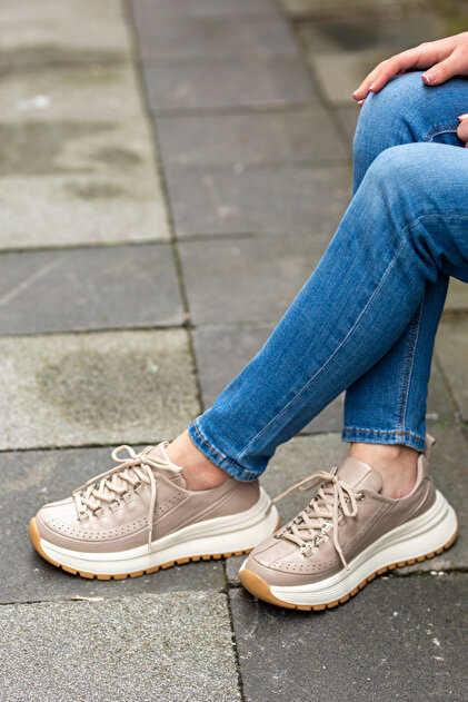 Mammamia 03905 EREN SHOES&BAG Hakiki Deri Bağcıklı Kadın Sneaker