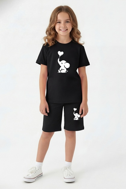Round Neck T-Shirt and Colorful Capri Pants with Print Detail Summer Girls' Top and Bottom Set
