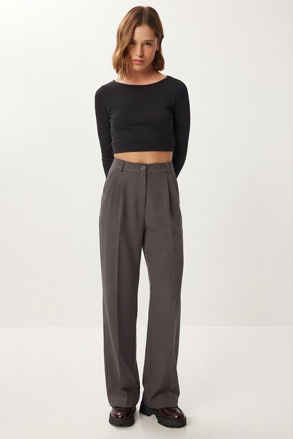 Pleated Woven Palazzo Trousers Ldw0010 Smoked
