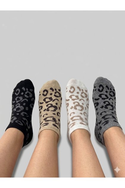 Women's Leopard Patterned Bamboo Booties Socks Seamless Washable 4-Piece Set