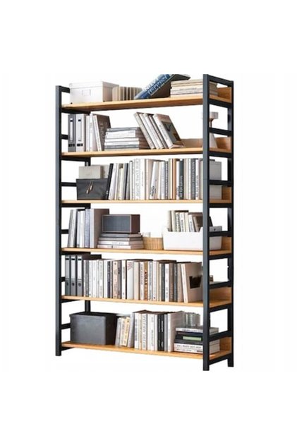 Bibliotecă înaltă, 6 rafturi, Negru, Modern, 174 x 80 x 30 cm