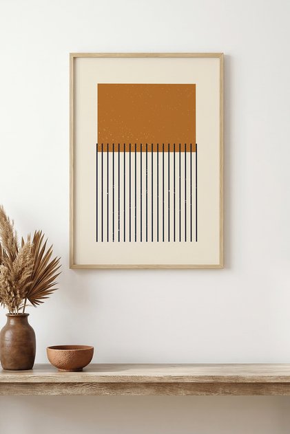 Natural Wood Framed Abstract Painting I Huhu1466 - Single Painting Natural Wood Frame