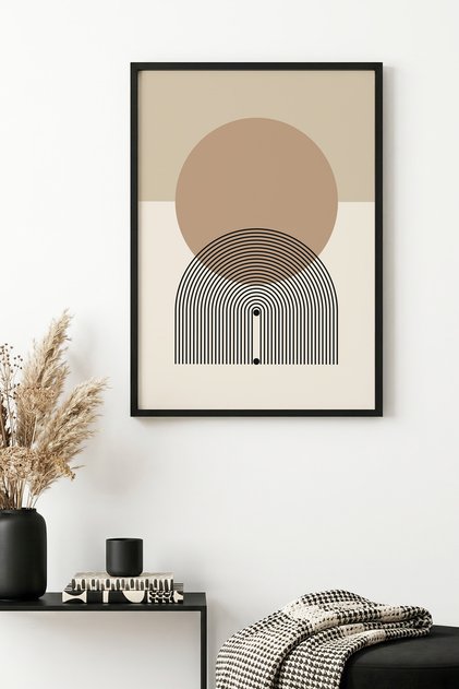 Black Wooden Framed Geometric Patterned Painting - Minimal | Huhu1142 - Single Table Black Frame