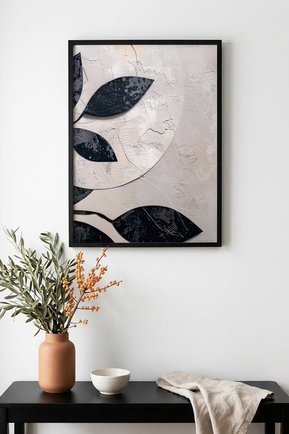 Minimal Leaf Patterned Painting with Black Wooden Frame - Pastel | Huhu1282 - Single Table Black Frame