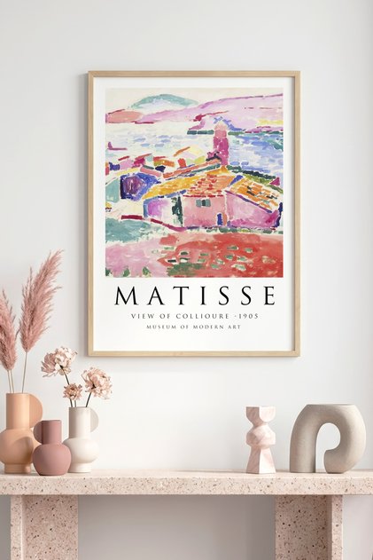 Natural Wood Framed Abstract Landscape Patterned Painting - Vibrant Tones |   Huhu1154 - Single Table Natural Wood Frame