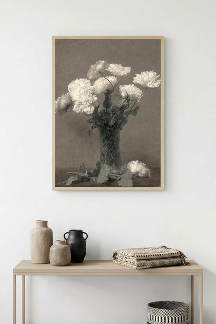 Natural Wood Framed Floral Patterned Painting - Minimal | Huhu1164 - Single Table Natural Wood Frame