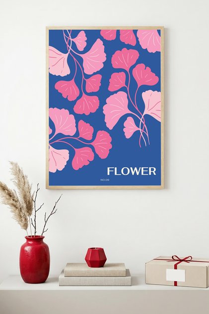 Natural Wood Framed Floral Pattern Painting - Vibrant Tones |   Huhu1587 - Single Table Natural Wood Frame