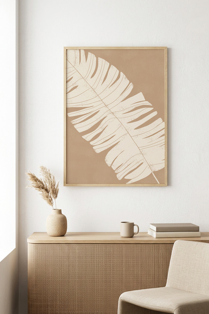 Natural Wood Framed Leaf Patterned Painting - Minimal | Huhu1128 - Single Table Natural Wood Frame