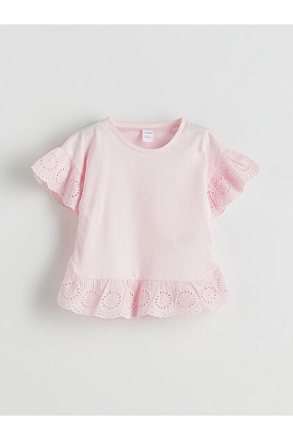 LC Waikiki LCW Kids Pembe Bisiklet Yaka Güpürlü Penye Kız Çocuk