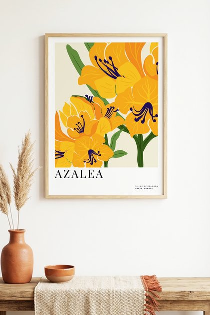 Natural Wood Framed Floral Pattern Painting - Vibrant Tones | Huhu1589 - Single Table Natural Wood Frame