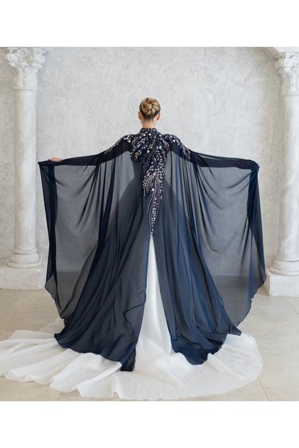 YENİ NESİL LACİVERT KAFTAN-BİNDALLI-GELİNLİK ÜSTÜ PELERİN-ŞİFON KAFTAN-LACİVERT KINA ELBİSESİ
